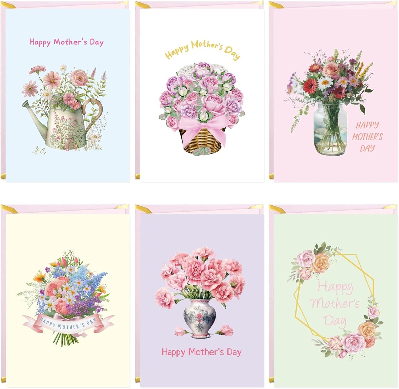 Mother’s Day Card Making Floral Greeting Card Set – Happy Mother’s Day Cards with Envelopes & Stickers, 24 Pack Assorted Floral Designs with Message Inside, 5x7 Inch